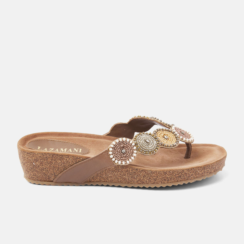 Mara Damen Leder-Zehentrenner Beige