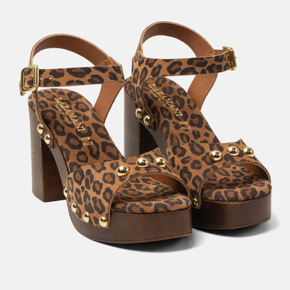 Luisa Damen Wildleder-Clogs Leopard