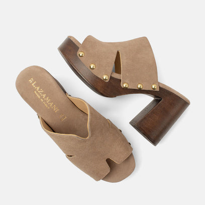 Juna Damen Wildleder-Clogs Taupe