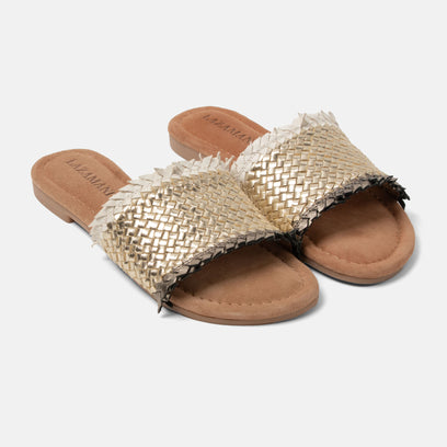 Candie Damen Leder-Pantoletten Platino