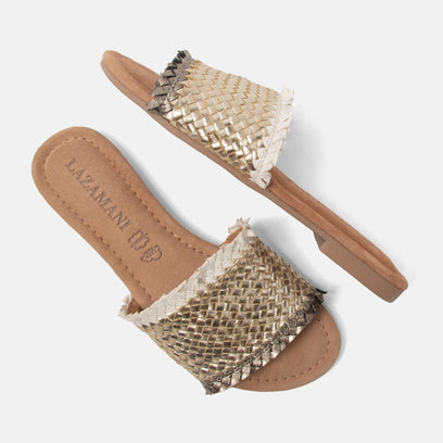 Candie Damen Leder-Pantoletten Platino