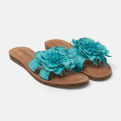 Zinnia Damen Leder-Pantoletten Turquoise