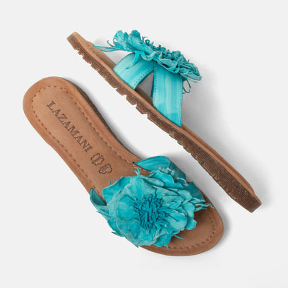 Zinnia Damen Leder-Pantoletten Turquoise