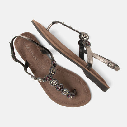 Luz Damen Leder-Sandalen Pewter