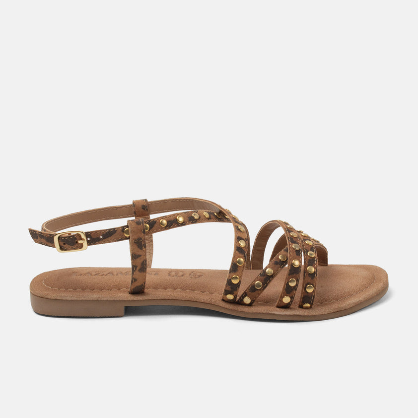 Tova Damen Wildleder-Sandalen Leopard