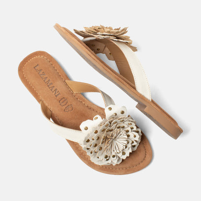 Kira Damen Leder-Zehentrenner White