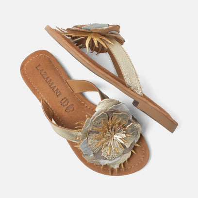 Hilde Damen Leder-Zehentrenner Gold