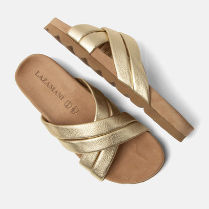 Lee Damen Leder-Pantoletten Gold