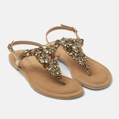 Sil Damen Leder-Sandalen Gold