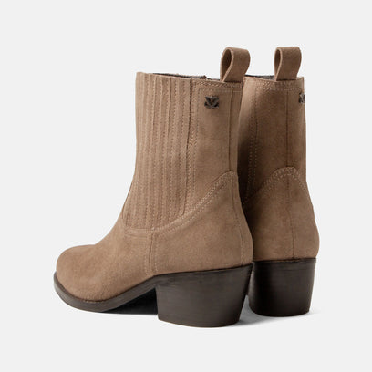 An Damen Wildleder-Stiefeletten Taupe