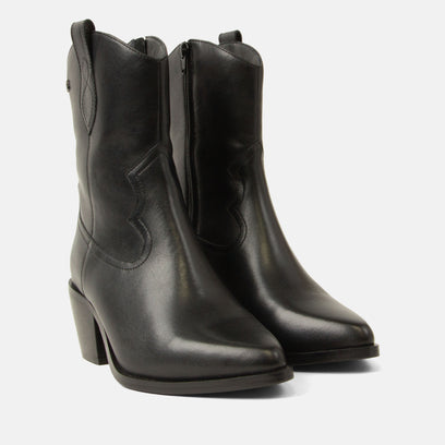 Lu Damen Leder Cowboy-Stiefel Black