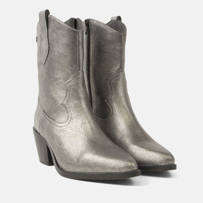 Lu Damen Leder Cowboy-Stiefel Silver