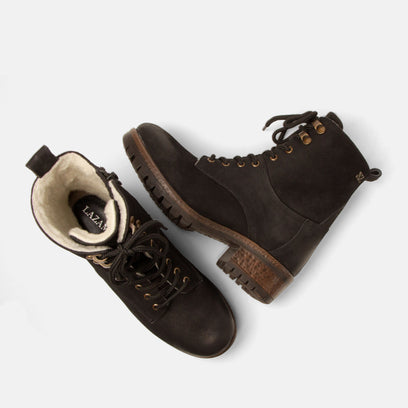 Kia Damen Leder-Schnürboots Black