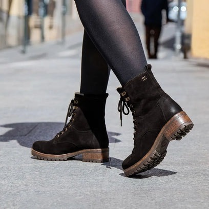 Kia Damen Leder-Schnürboots Black