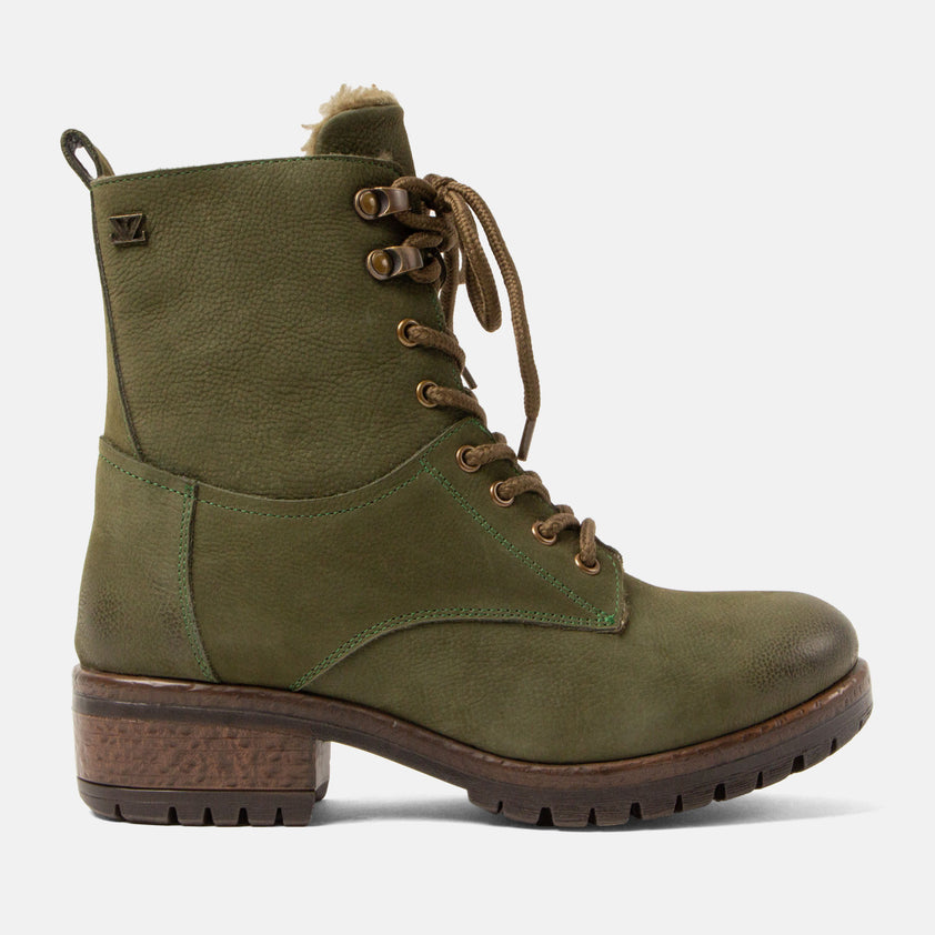 Kia Damen Leder-Schnürboots Green