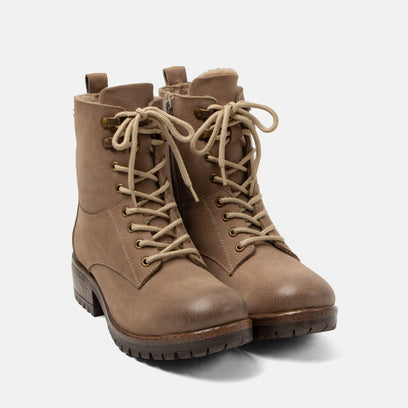 Kia Damen Leder-Schnürboots Taupe