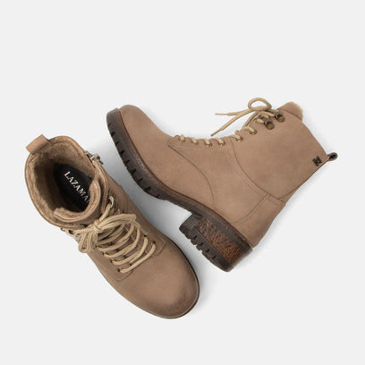 Kia Damen Leder-Schnürboots Taupe