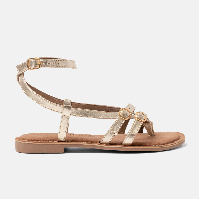 Salma Damen Leder-Sandalen Gold