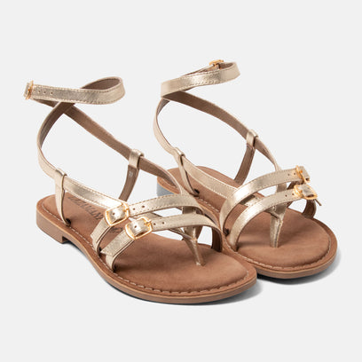 Salma Damen Leder-Sandalen Gold
