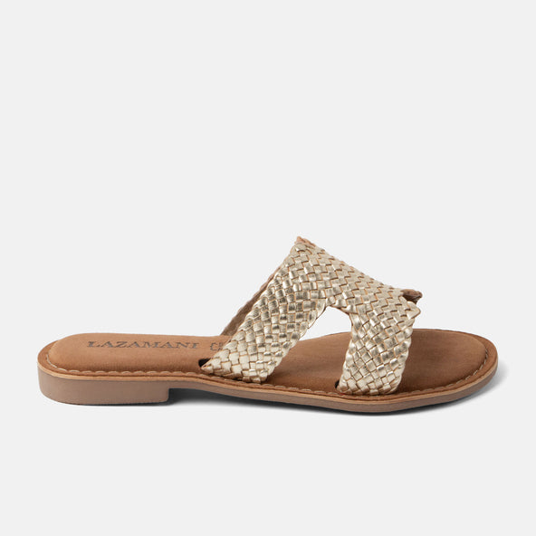 Flor Damen Leder-Pantoletten Gold Flor Damen Leder-Pantoletten Gold