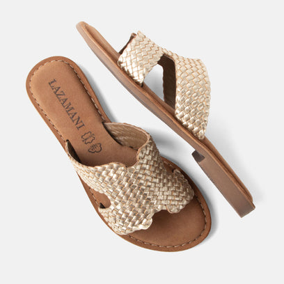 Flor Damen Leder-Pantoletten Gold