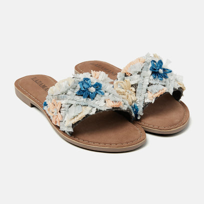 Jolie Damen Raffia-Pantoletten Black