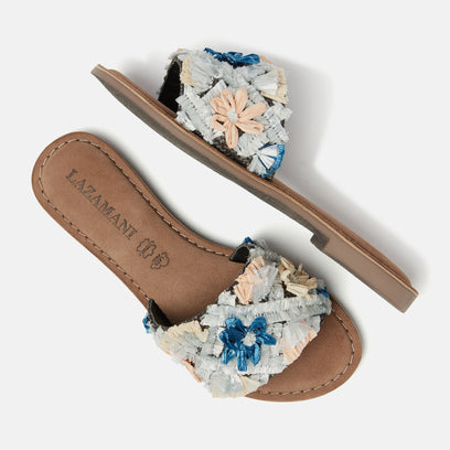 Jolie Damen Raffia-Pantoletten Black