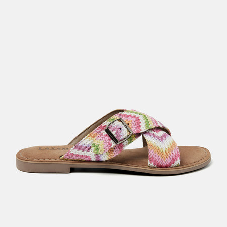Mia Damen Raffia-Pantoletten Pink Mia Damen Raffia-Pantoletten Pink