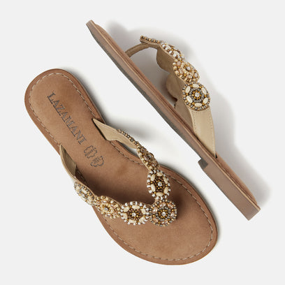 Soe Damen Leder Zehentrenner Beige