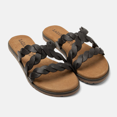 Edsi Damen Leder-Pantoletten Black