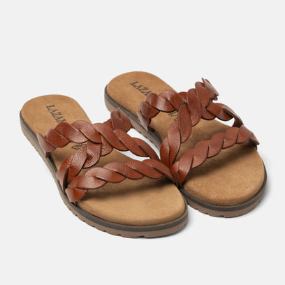 Edsi Damen Leder-Pantoletten Tan