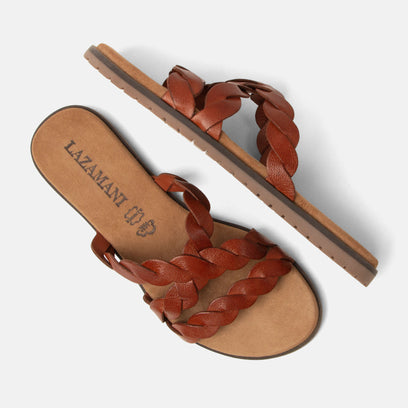 Edsi Damen Leder-Pantoletten Tan