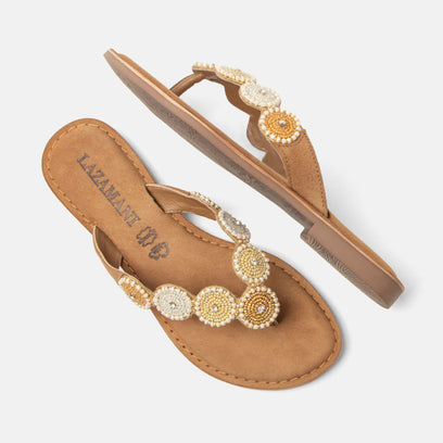 Loua Damen Wildleder-Zehentrenner Beige