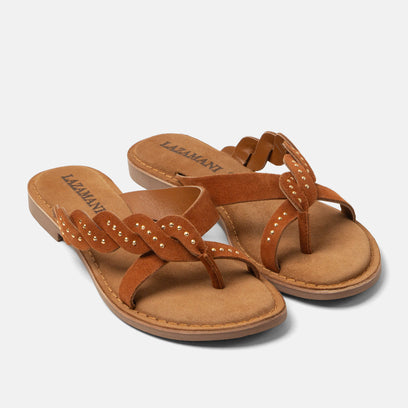 Lena Damen Wildleder-Zehentrenner Tan