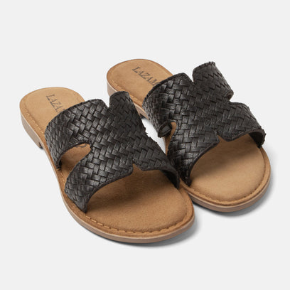 Puck Damen Leder-Pantoletten Black