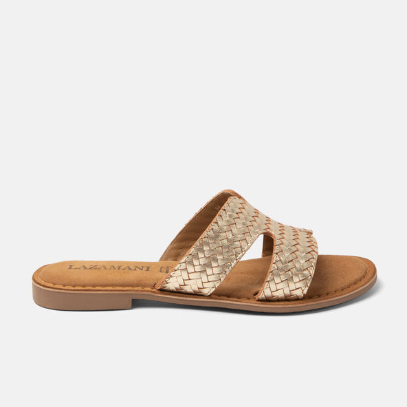 Puck Damen Leder-Pantoletten Gold Puck Damen Leder-Pantoletten Gold