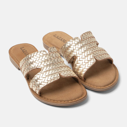 Puck Damen Leder-Pantoletten Gold