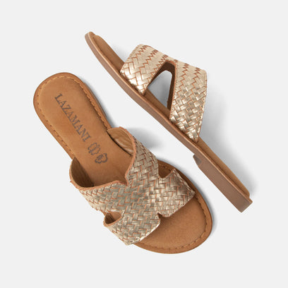 Puck Damen Leder-Pantoletten Gold