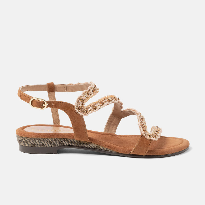 Camila Damen Wildleder-Sandalen Cognac