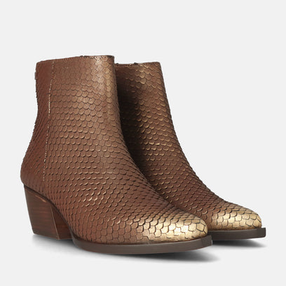 Phoebe Damen Leder-Stiefeletten Gold/Brown