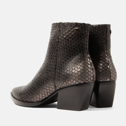 Phoebe Damen Leder-Stiefeletten Silver/Black