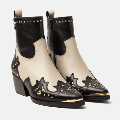 Kaia Damen Leder-Stiefeletten Black/White