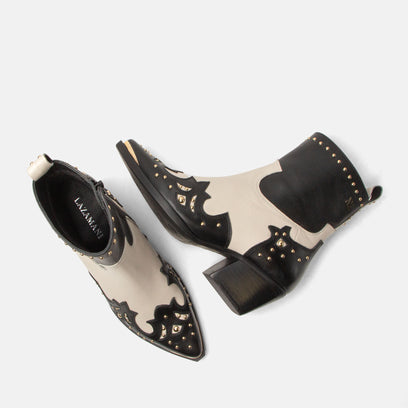 Kaia Damen Leder-Stiefeletten Black/White