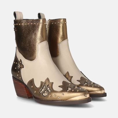 Kaia Damen Leder-Stiefeletten Gold/White