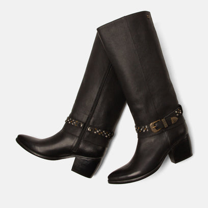 Jet Damen Leder-Stiefel Black