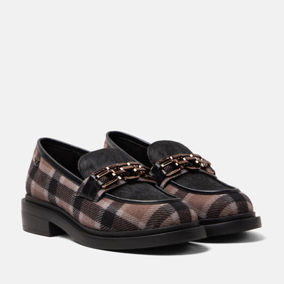 Oxford Damen Loafer Tartan Black