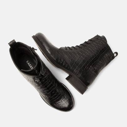 Nella Damen Leder-Schnürboots Black