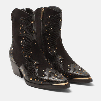 Fenne Damen Leder-Stiefeletten Black