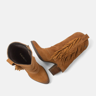 Emi Damen Wildleder-Stiefel Cognac