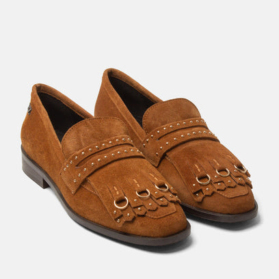 Suus Damen Wildleader-Loafers Cognac
